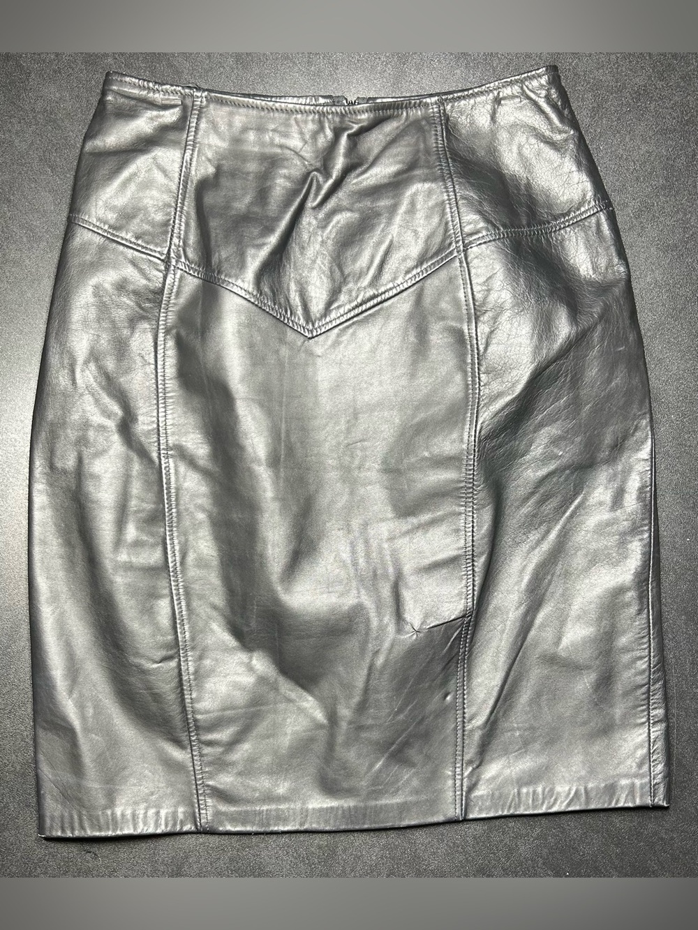 Design Assets Vintage Size 12 100% Leather High Waisted Black Pencil Skirt
